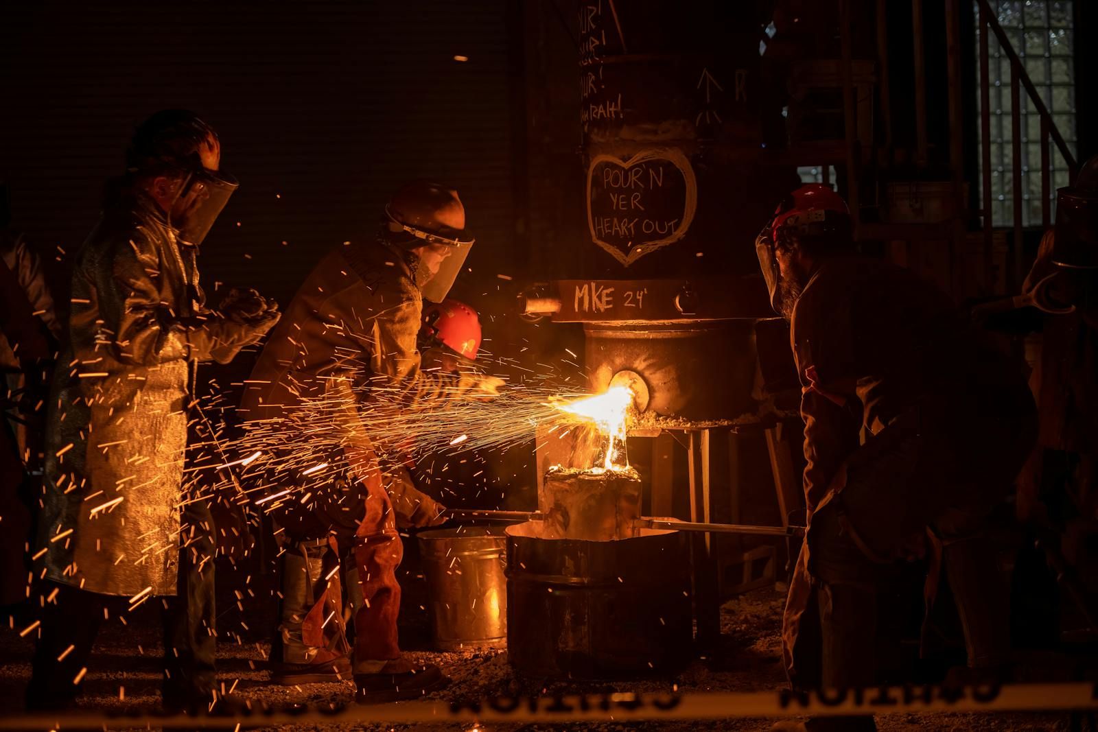 Industrial workers in an aluminum foundry with molten metal - New Olef case study featured image